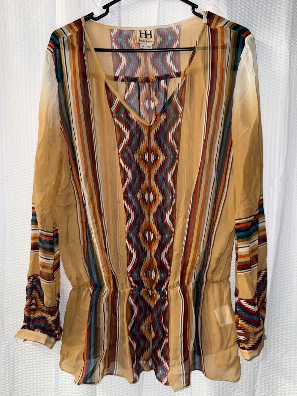 Haute Hippie 100% Silk Western / Aztec Inspired Print Top Size M